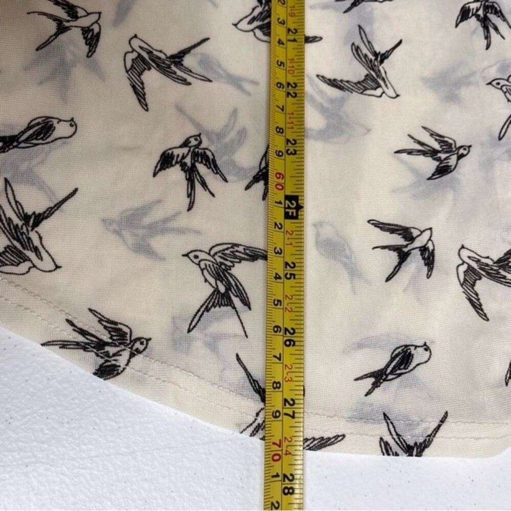 Siren Lily Bird Print Tie Neck Button Front Semi Sheer Cream Top Women Medium - Picture 12 of 13